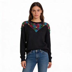 BONNIE EVANS Vintage 80’s Black Sequin Sweater Size M